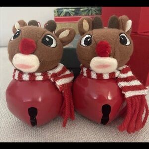 Rudolph Red Nosed Reindeer Red Bell Christmas Ornaments lot of 2
